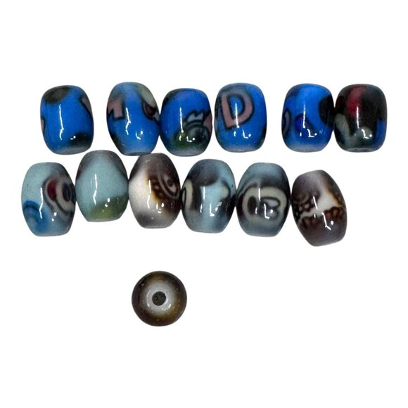 Artisan Piccasso Style Handmade Lampwork Glass Beads Artisan Crafted Blue Black - Picture 1 of 10